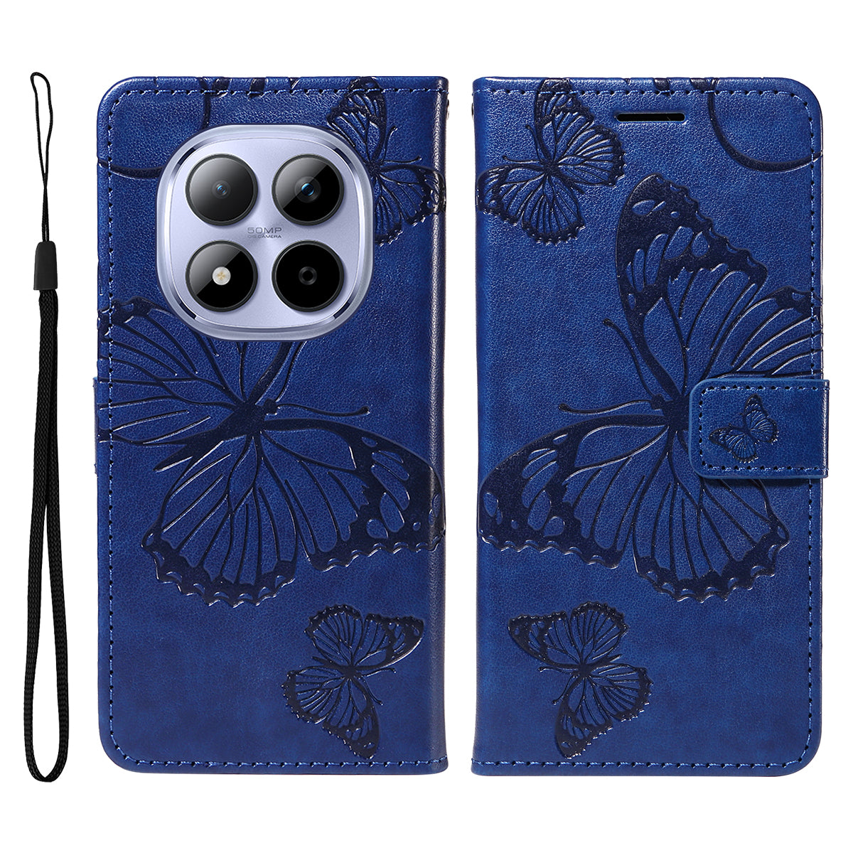 For Xiaomi Redmi Note 15 Pro 5G (Global) Wallet Case Floral Butterfly Imprinted Leather Phone Cover Stand - Blue
