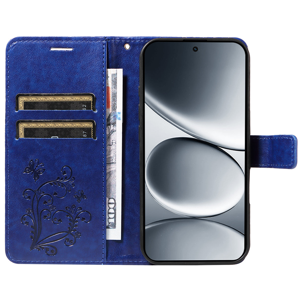 For Xiaomi Redmi Note 15 Pro 5G (Global) Wallet Case Floral Butterfly Imprinted Leather Phone Cover Stand - Blue
