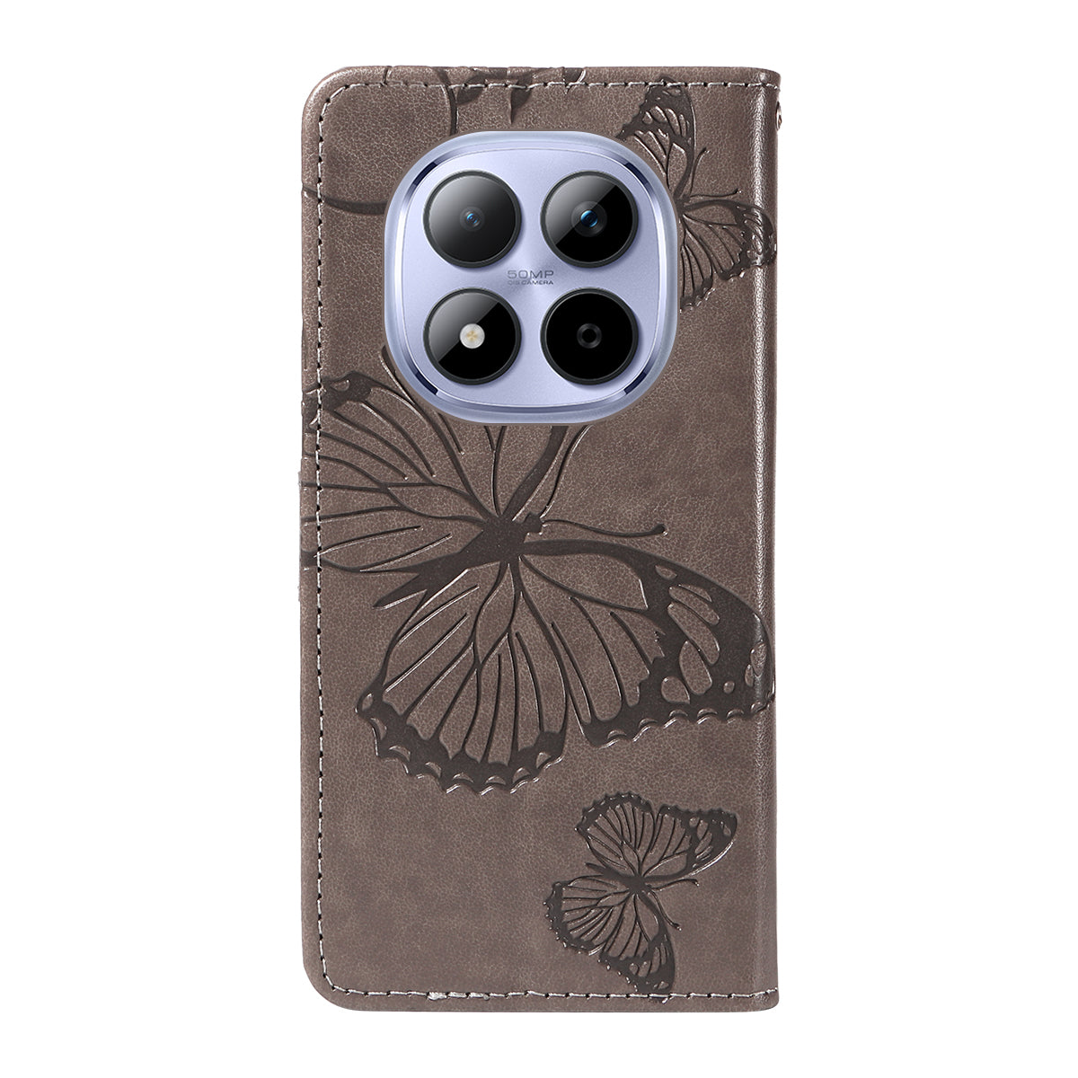 For Xiaomi Redmi Note 15 Pro 5G (Global) Wallet Case Floral Butterfly Imprinted Leather Phone Cover Stand - Grey