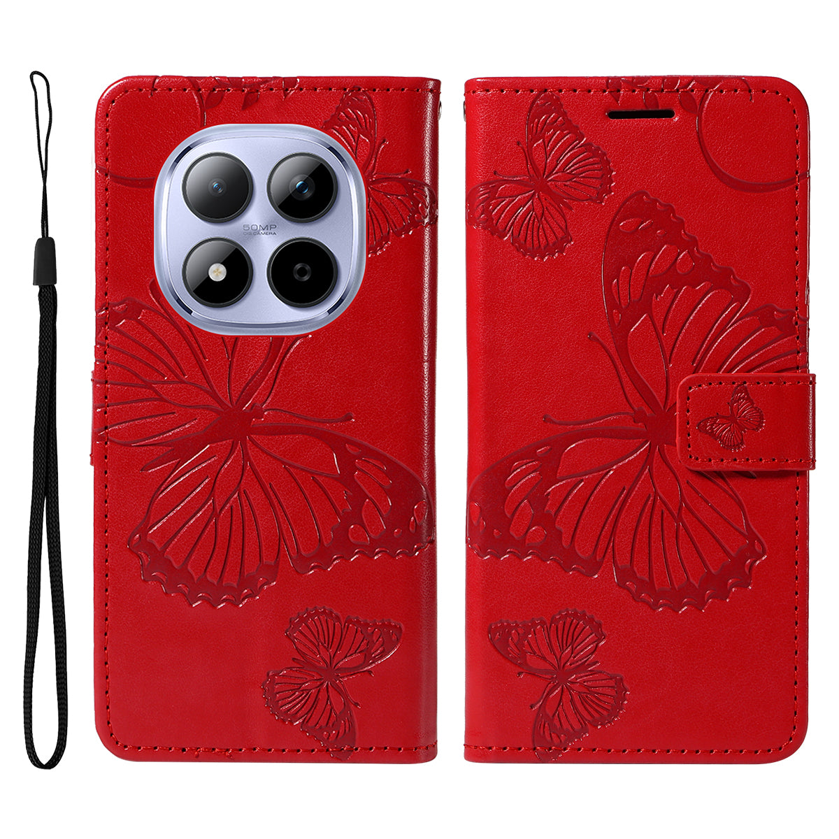 For Xiaomi Redmi Note 15 Pro 5G (Global) Wallet Case Floral Butterfly Imprinted Leather Phone Cover Stand - Red