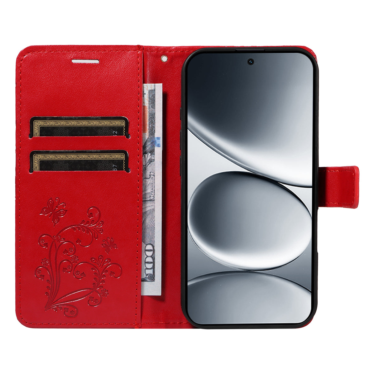 For Xiaomi Redmi Note 15 Pro 5G (Global) Wallet Case Floral Butterfly Imprinted Leather Phone Cover Stand - Red