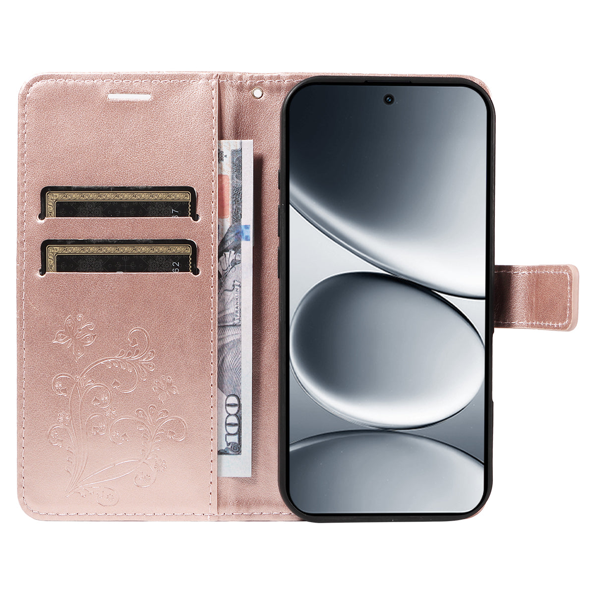 For Xiaomi Redmi Note 15 Pro 5G (Global) Wallet Case Floral Butterfly Imprinted Leather Phone Cover Stand -  Rose Gold