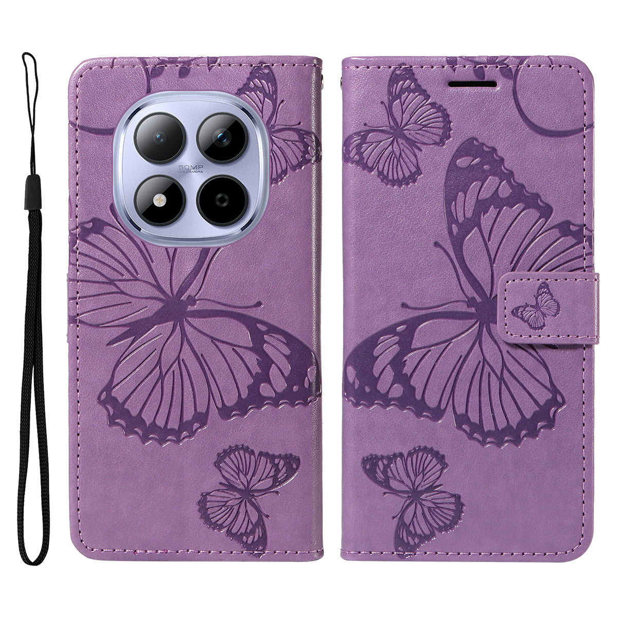 For Xiaomi Redmi Note 15 Pro 5G (Global) Wallet Case Floral Butterfly Imprinted Leather Phone Cover Stand - Light Purple