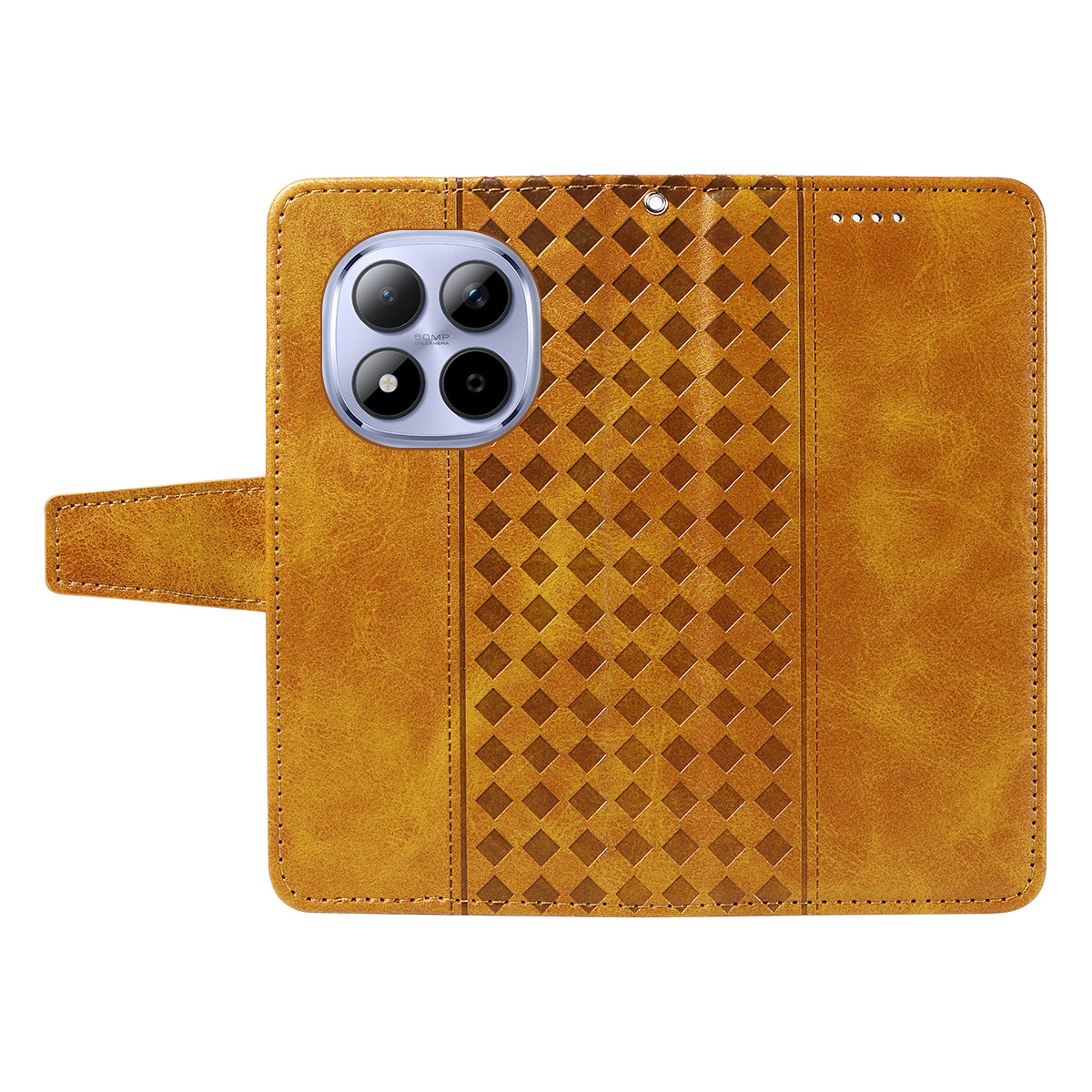 For Xiaomi Redmi Note 15 Pro 5G (Global) Leather Case Wallet Stand Grids Imprinted Phone Cover with Strap - Yellow