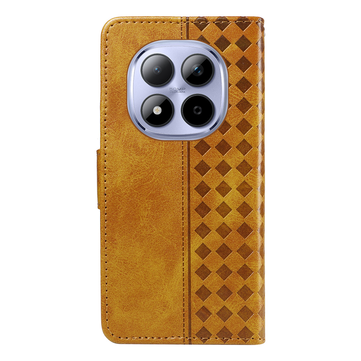 For Xiaomi Redmi Note 15 Pro 5G (Global) Leather Case Wallet Stand Grids Imprinted Phone Cover with Strap - Yellow