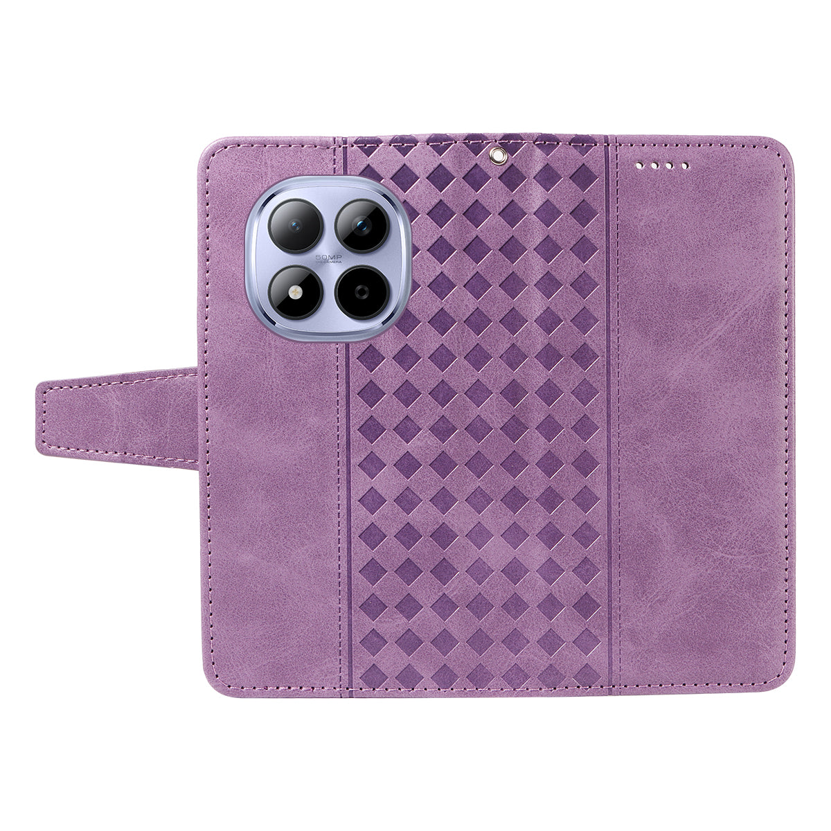 For Xiaomi Redmi Note 15 Pro 5G (Global) Leather Case Wallet Stand Grids Imprinted Phone Cover with Strap - Light Purple