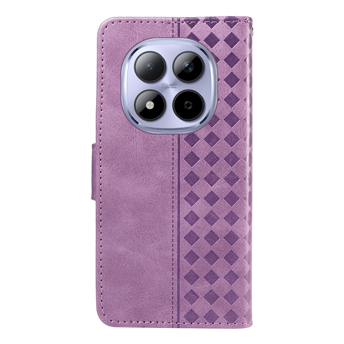 For Xiaomi Redmi Note 15 Pro 5G (Global) Leather Case Wallet Stand Grids Imprinted Phone Cover with Strap - Light Purple