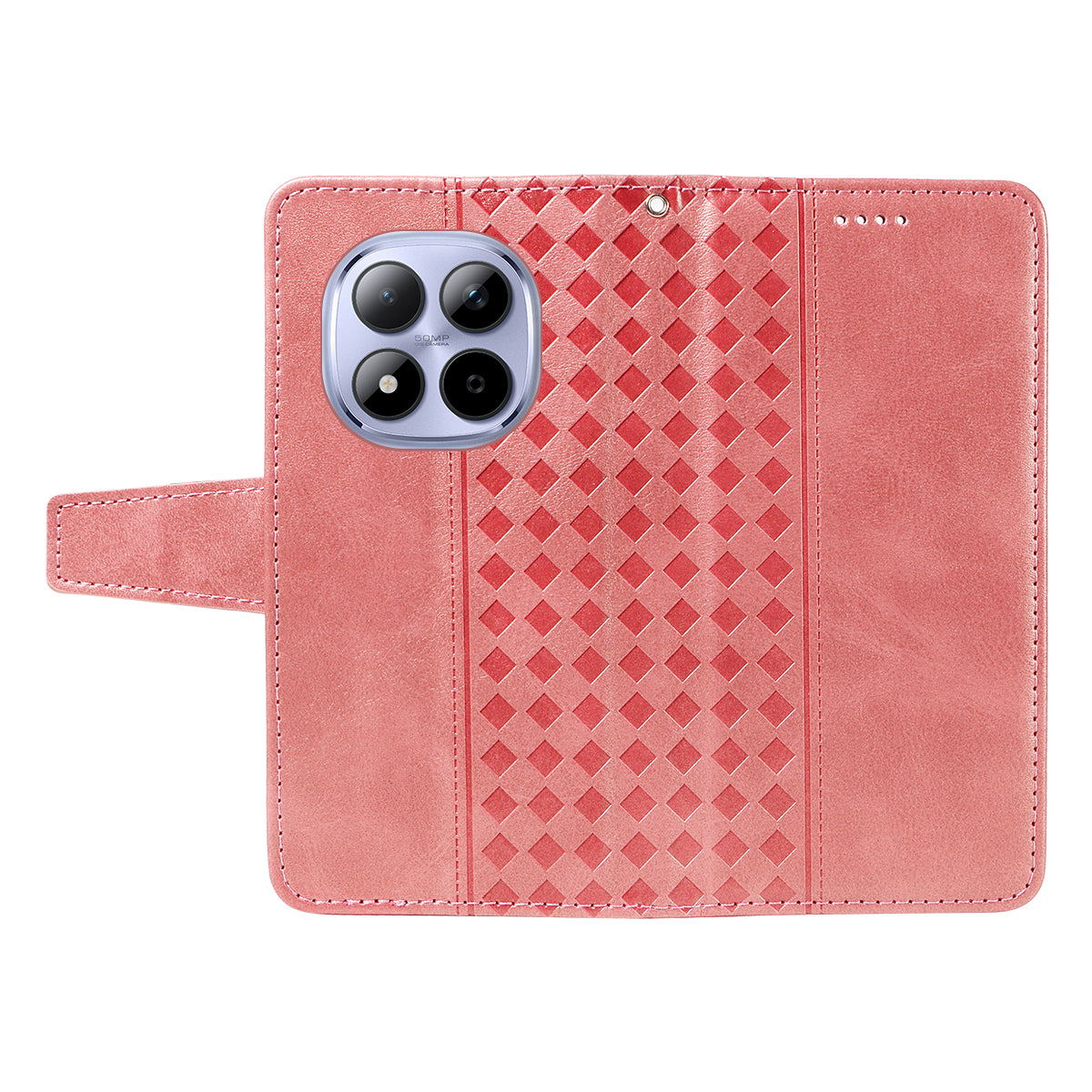 For Xiaomi Redmi Note 15 Pro 5G (Global) Leather Case Wallet Stand Grids Imprinted Phone Cover with Strap - Rose Gold