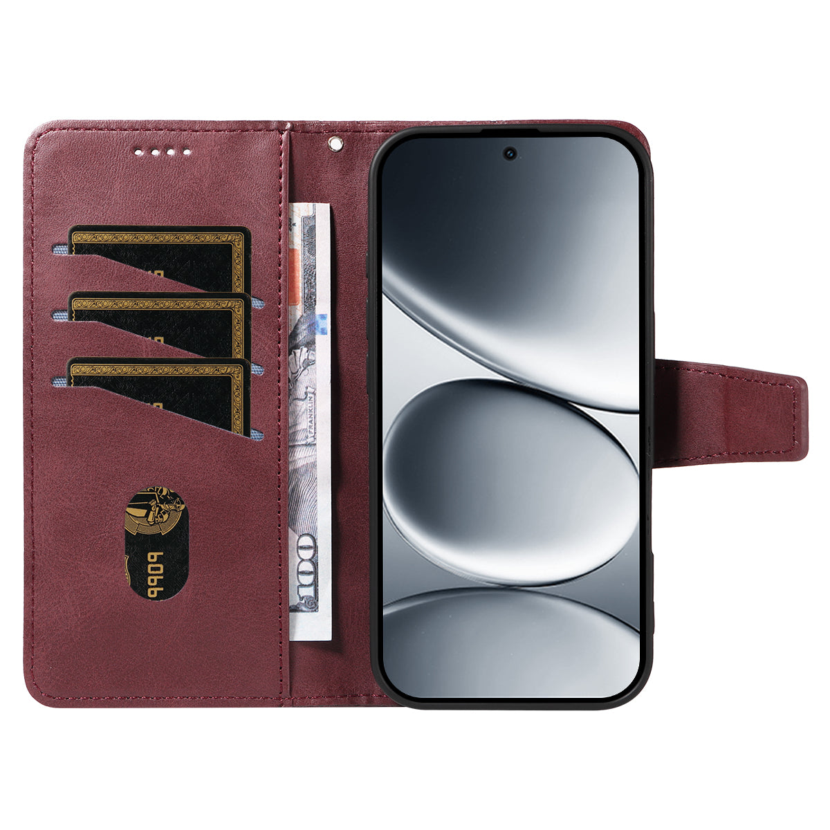 For Xiaomi Redmi Note 15 Pro 5G (Global) Leather Case Wallet Stand Grids Imprinted Phone Cover with Strap -  Wine Red