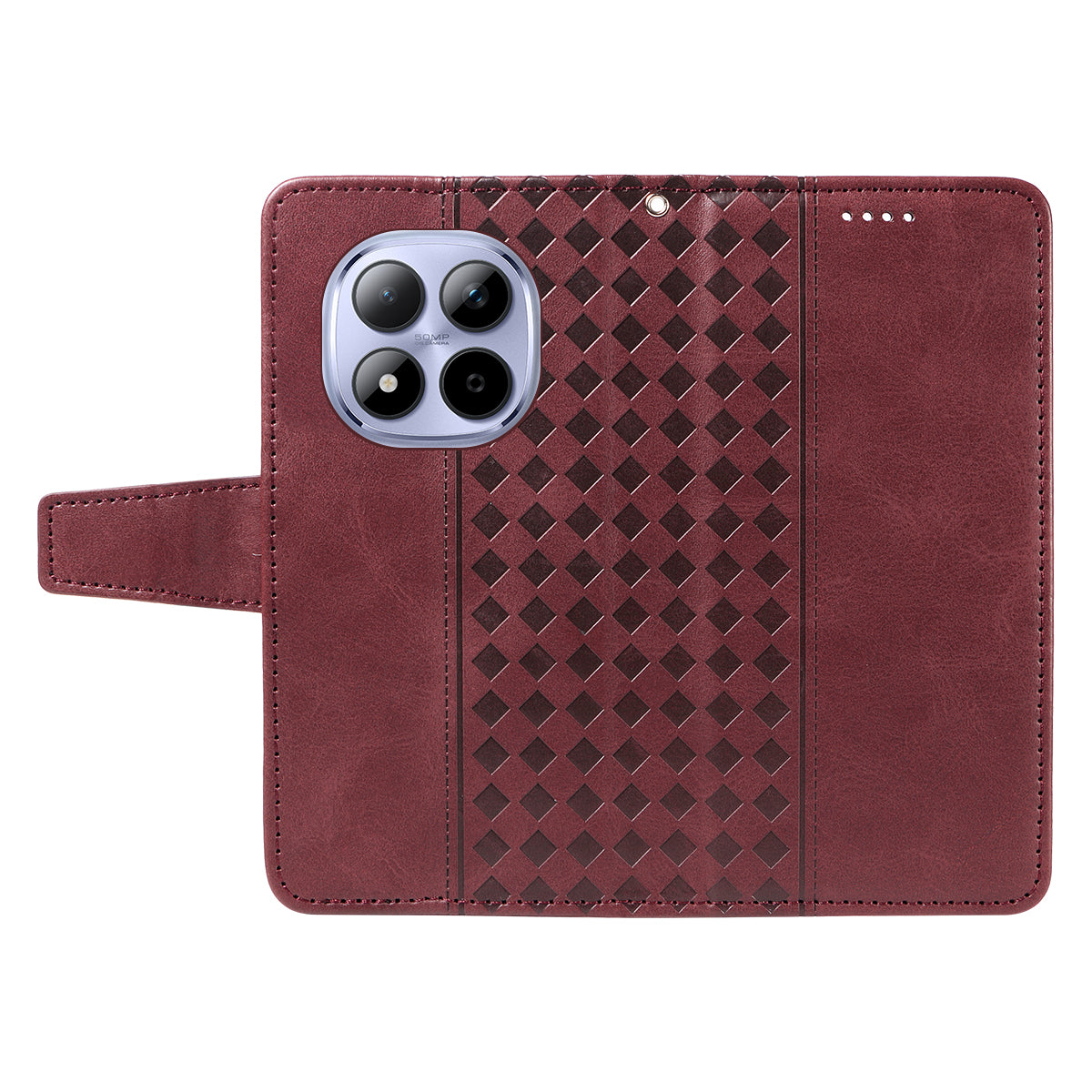 For Xiaomi Redmi Note 15 Pro 5G (Global) Leather Case Wallet Stand Grids Imprinted Phone Cover with Strap -  Wine Red