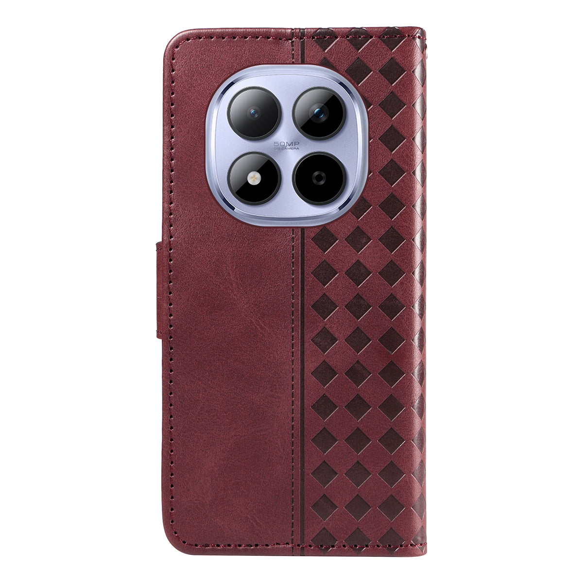 For Xiaomi Redmi Note 15 Pro 5G (Global) Leather Case Wallet Stand Grids Imprinted Phone Cover with Strap -  Wine Red