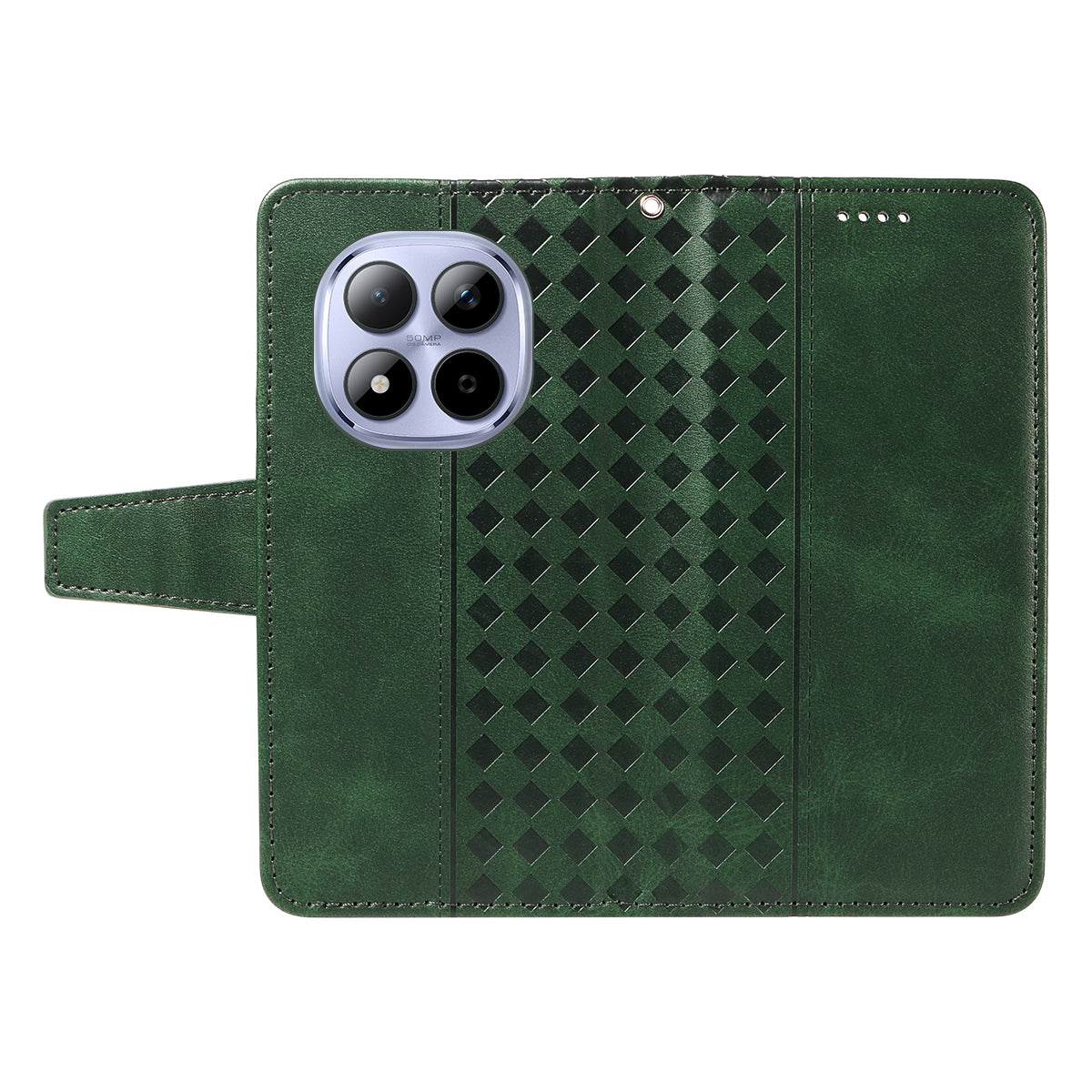 For Xiaomi Redmi Note 15 Pro 5G (Global) Leather Case Wallet Stand Grids Imprinted Phone Cover with Strap - Green