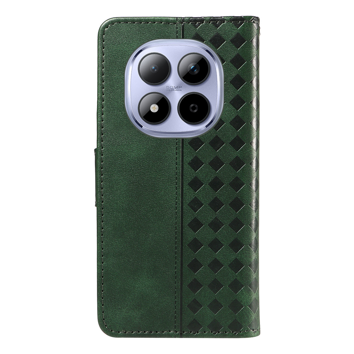 For Xiaomi Redmi Note 15 Pro 5G (Global) Leather Case Wallet Stand Grids Imprinted Phone Cover with Strap - Green