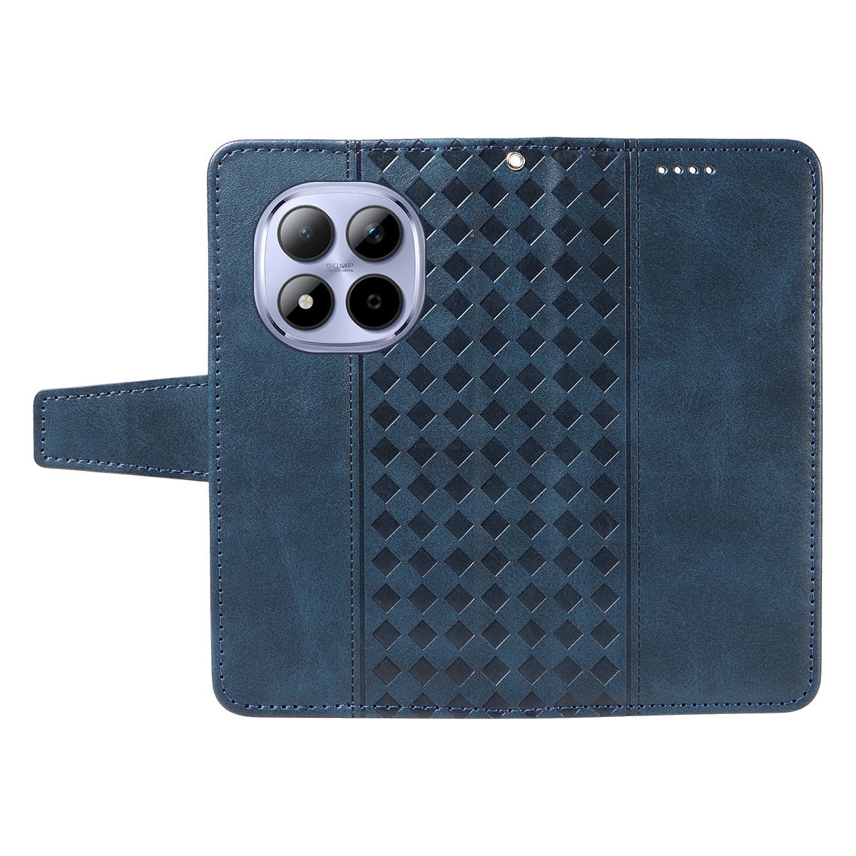 For Xiaomi Redmi Note 15 Pro 5G (Global) Leather Case Wallet Stand Grids Imprinted Phone Cover with Strap - Blue