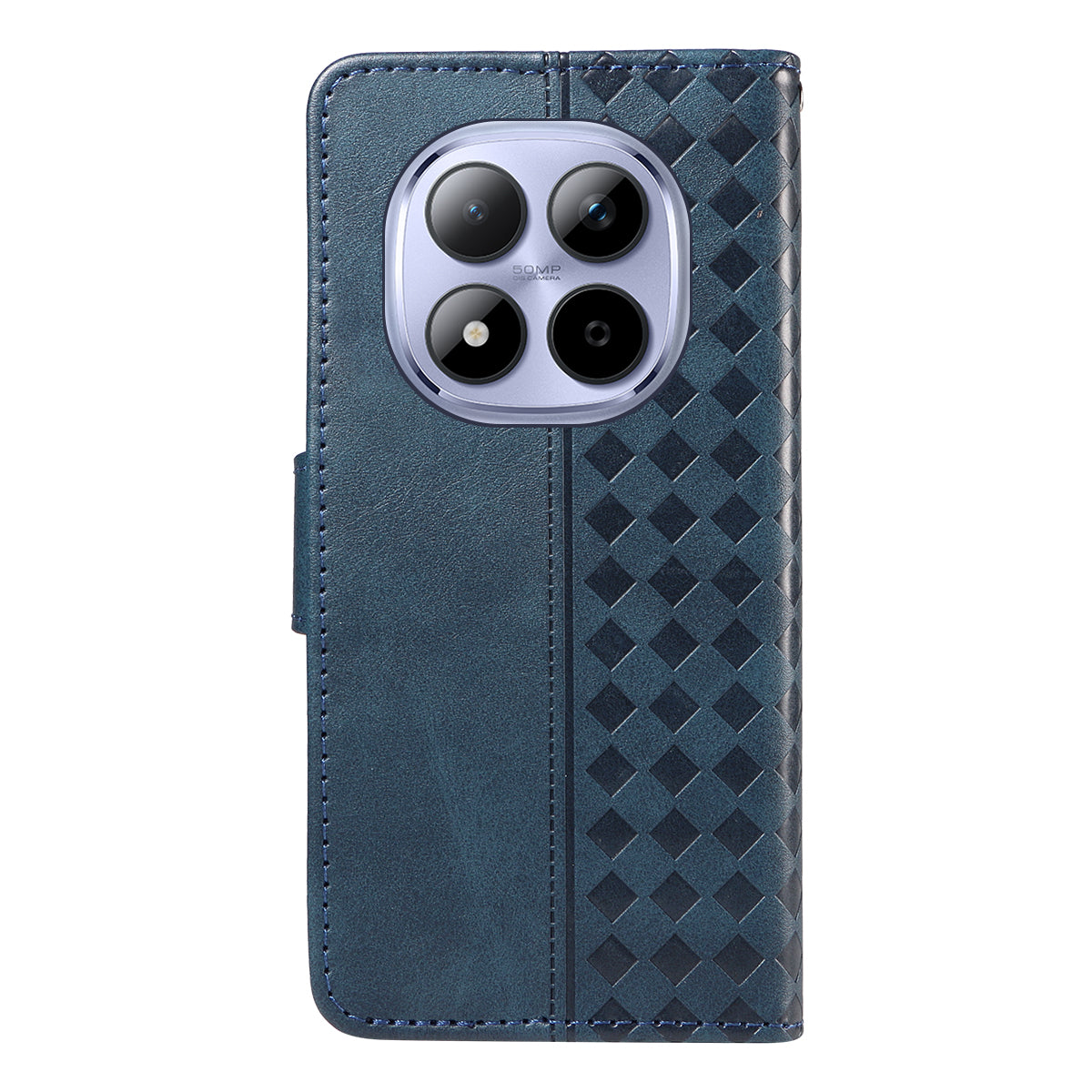For Xiaomi Redmi Note 15 Pro 5G (Global) Leather Case Wallet Stand Grids Imprinted Phone Cover with Strap - Blue