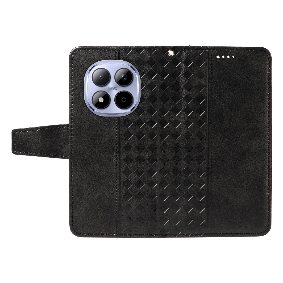 For Xiaomi Redmi Note 15 Pro 5G (Global) Leather Case Wallet Stand Grids Imprinted Phone Cover with Strap - Black