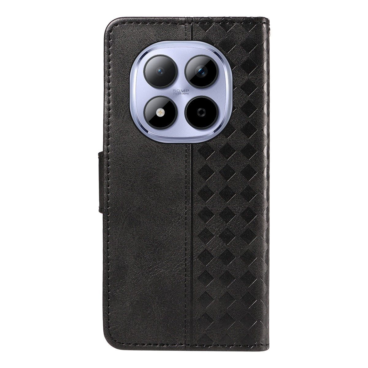 For Xiaomi Redmi Note 15 Pro 5G (Global) Leather Case Wallet Stand Grids Imprinted Phone Cover with Strap - Black