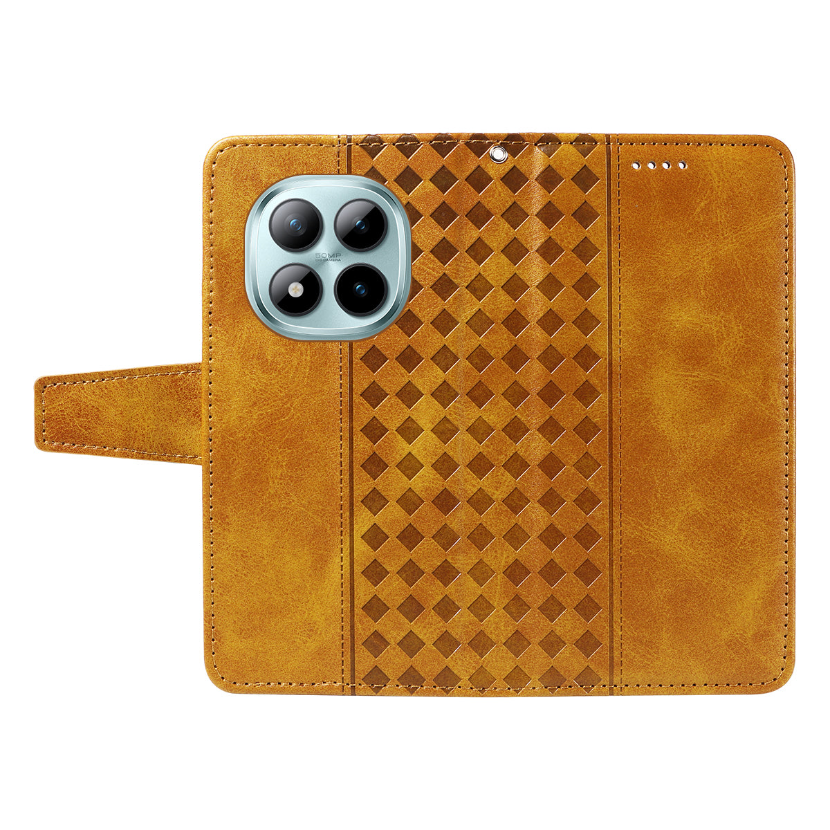 For Xiaomi Poco M8 Pro 5G / Redmi Note 15 Pro+ 5G (Global) Leather Case Wallet Stand Grids Imprinted Phone Cover with Strap - Yellow