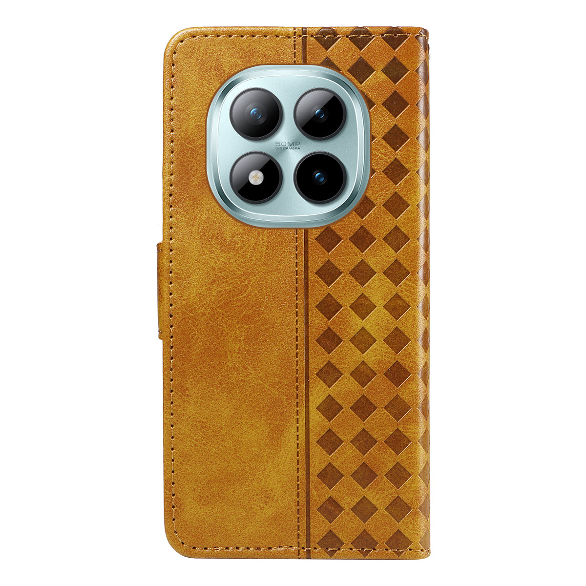 For Xiaomi Poco M8 Pro 5G / Redmi Note 15 Pro+ 5G (Global) Leather Case Wallet Stand Grids Imprinted Phone Cover with Strap - Yellow