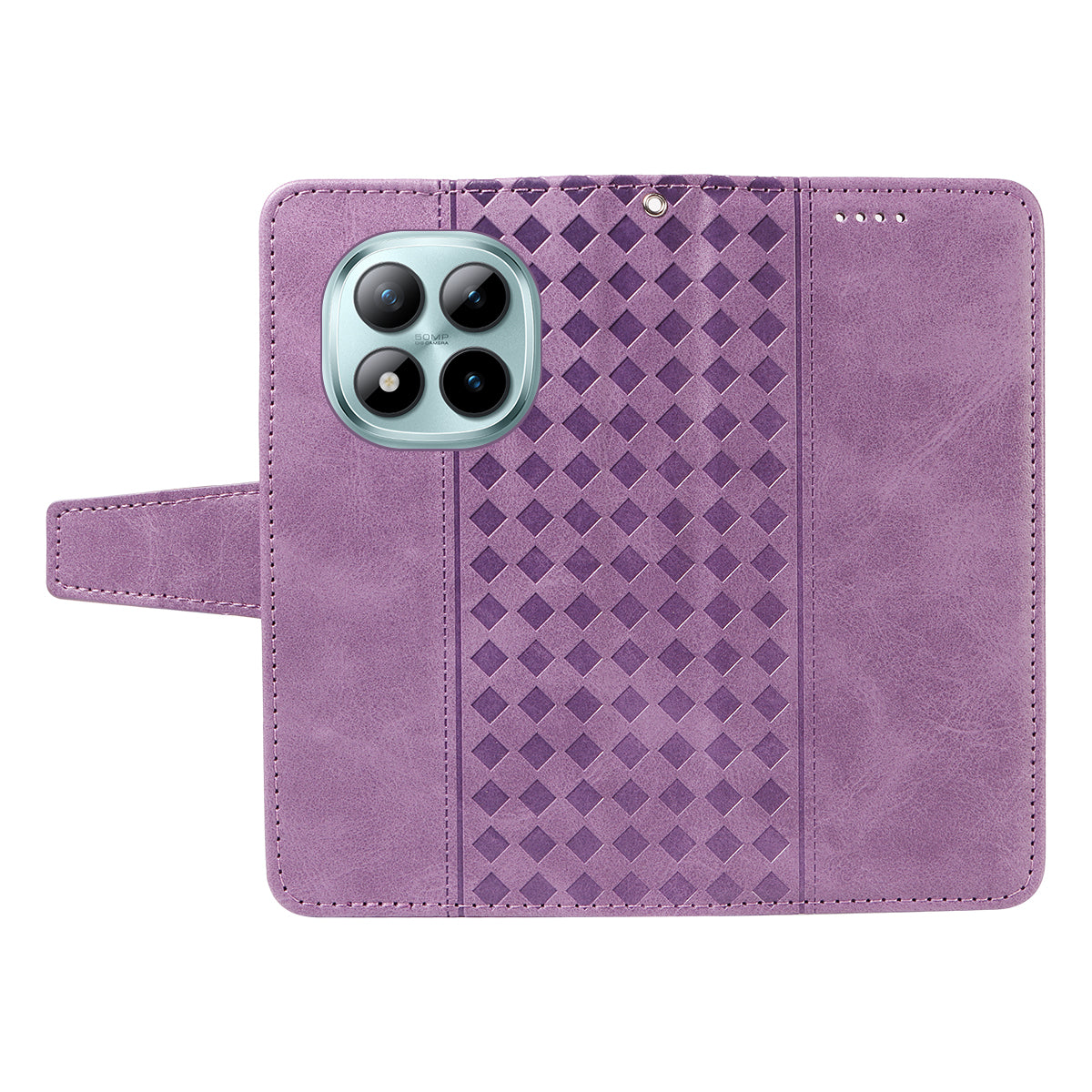 For Xiaomi Poco M8 Pro 5G / Redmi Note 15 Pro+ 5G (Global) Leather Case Wallet Stand Grids Imprinted Phone Cover with Strap - Light Purple