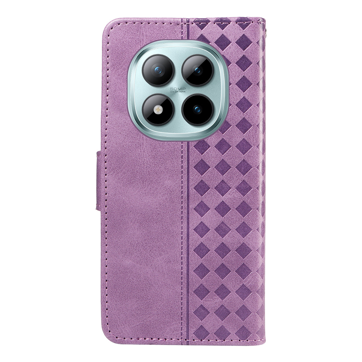 For Xiaomi Poco M8 Pro 5G / Redmi Note 15 Pro+ 5G (Global) Leather Case Wallet Stand Grids Imprinted Phone Cover with Strap - Light Purple