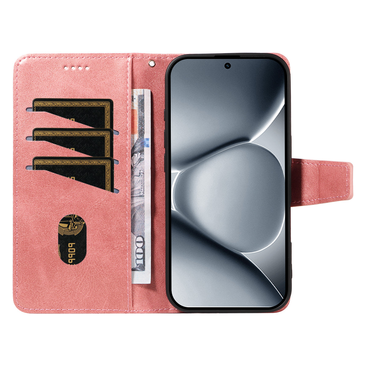 For Xiaomi Poco M8 Pro 5G / Redmi Note 15 Pro+ 5G (Global) Leather Case Wallet Stand Grids Imprinted Phone Cover with Strap - Rose Gold