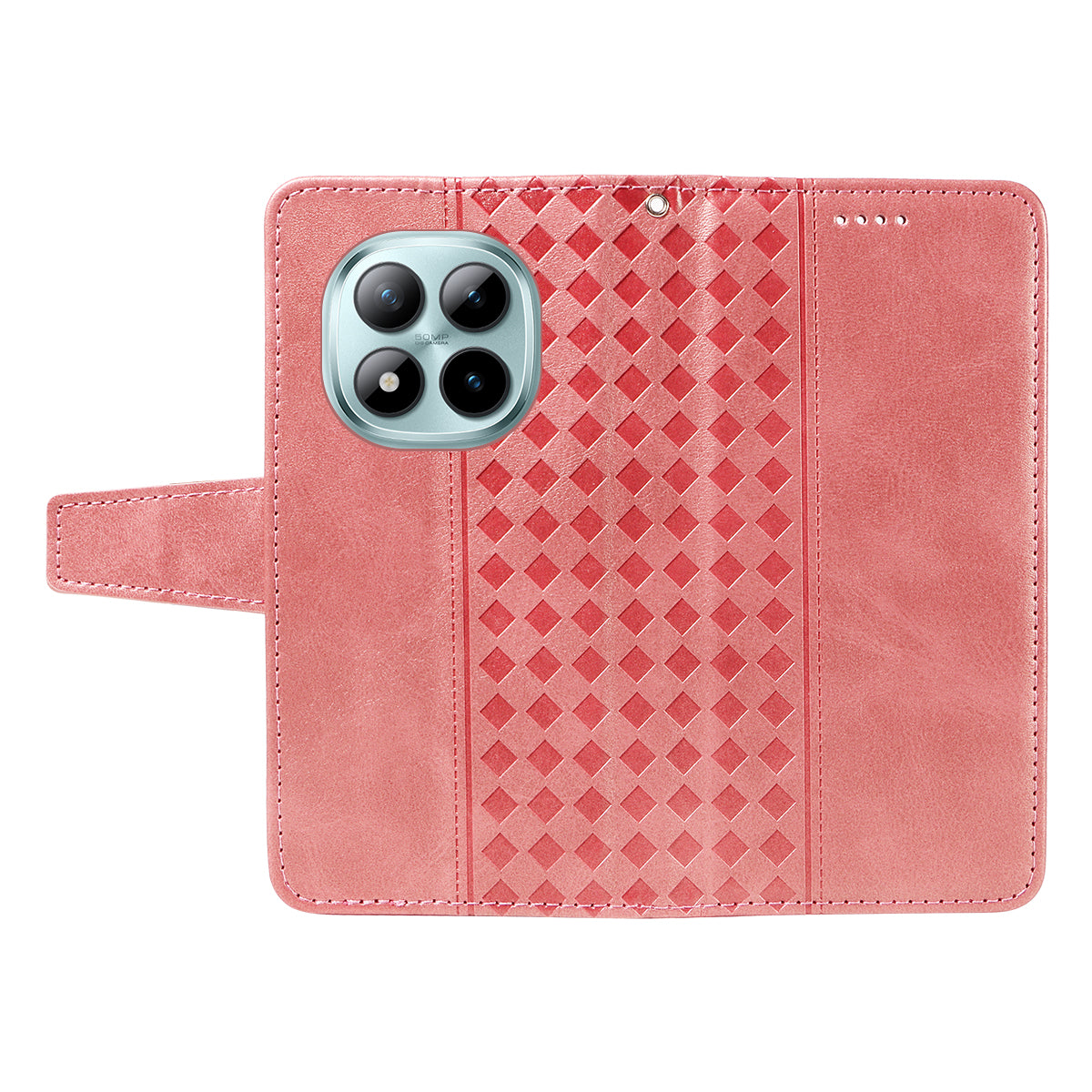 For Xiaomi Poco M8 Pro 5G / Redmi Note 15 Pro+ 5G (Global) Leather Case Wallet Stand Grids Imprinted Phone Cover with Strap - Rose Gold