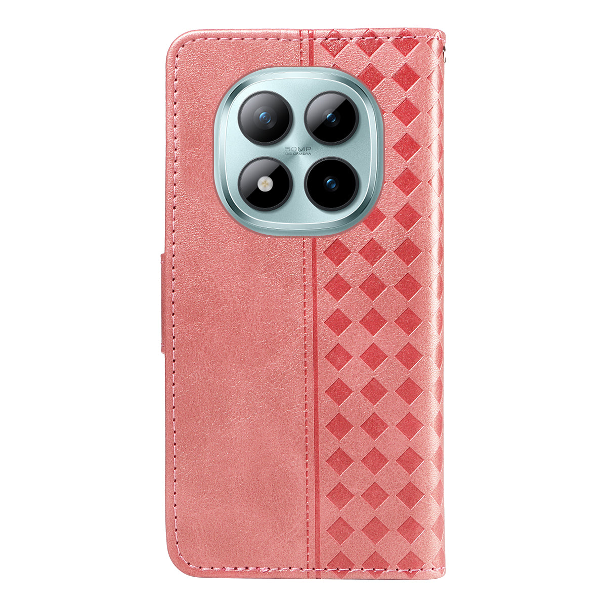For Xiaomi Poco M8 Pro 5G / Redmi Note 15 Pro+ 5G (Global) Leather Case Wallet Stand Grids Imprinted Phone Cover with Strap - Rose Gold