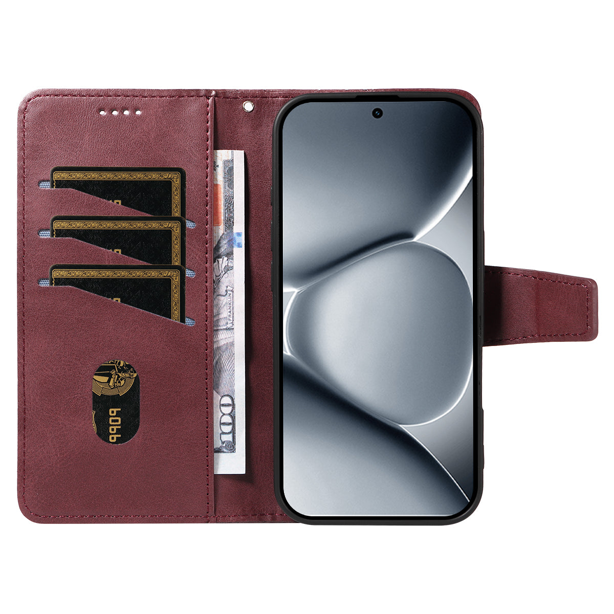 For Xiaomi Poco M8 Pro 5G / Redmi Note 15 Pro+ 5G (Global) Leather Case Wallet Stand Grids Imprinted Phone Cover with Strap -  Wine Red
