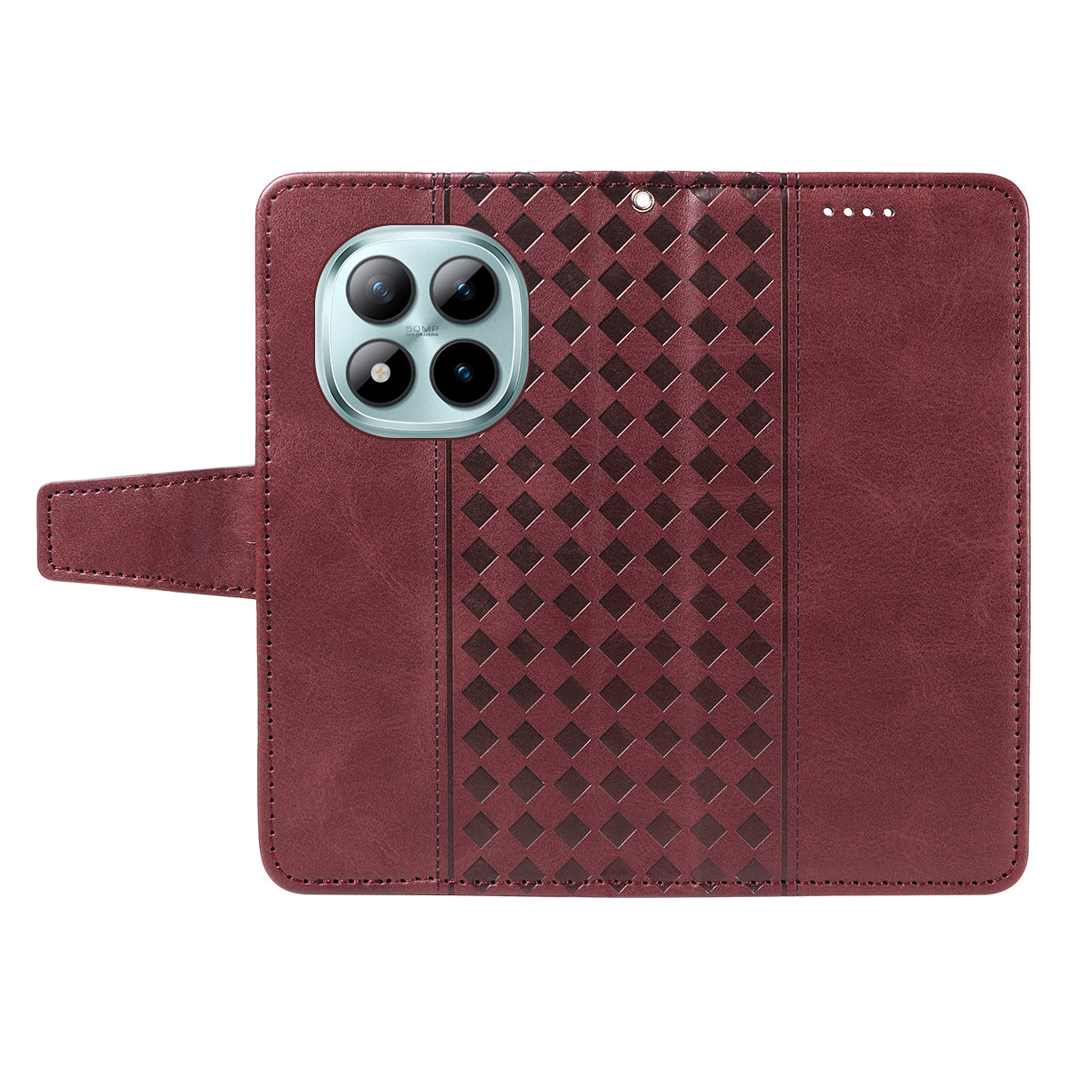 For Xiaomi Poco M8 Pro 5G / Redmi Note 15 Pro+ 5G (Global) Leather Case Wallet Stand Grids Imprinted Phone Cover with Strap -  Wine Red
