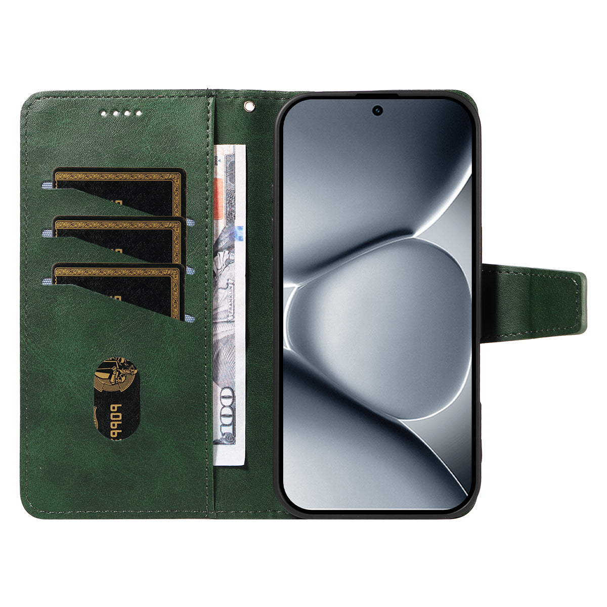 For Xiaomi Poco M8 Pro 5G / Redmi Note 15 Pro+ 5G (Global) Leather Case Wallet Stand Grids Imprinted Phone Cover with Strap - Green