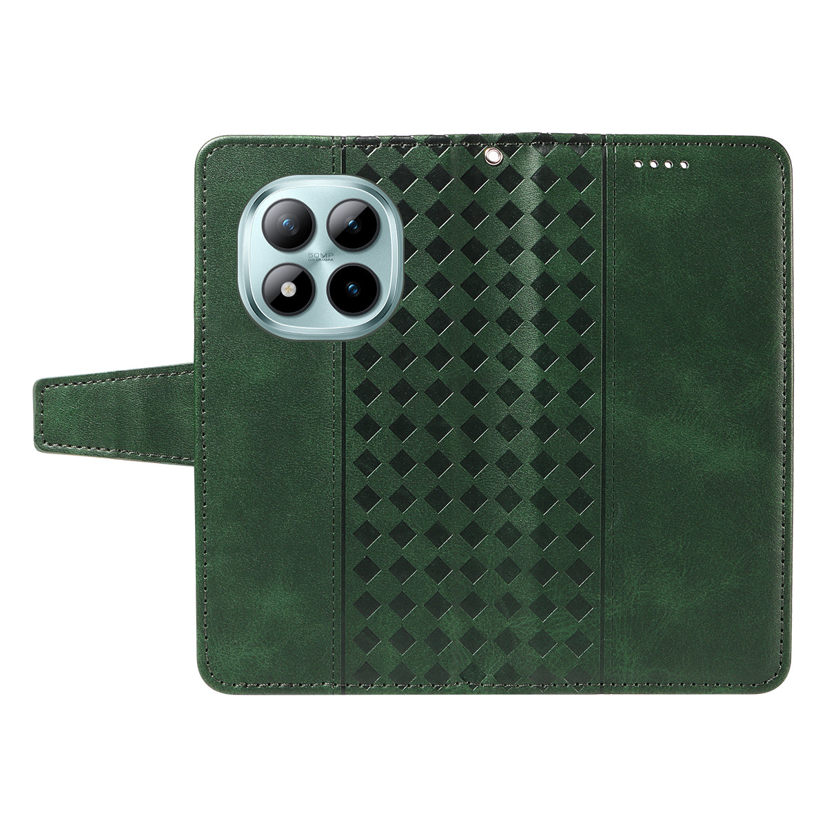 For Xiaomi Poco M8 Pro 5G / Redmi Note 15 Pro+ 5G (Global) Leather Case Wallet Stand Grids Imprinted Phone Cover with Strap - Green