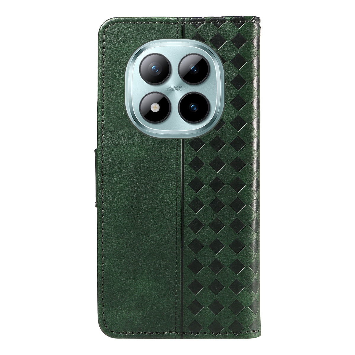 For Xiaomi Poco M8 Pro 5G / Redmi Note 15 Pro+ 5G (Global) Leather Case Wallet Stand Grids Imprinted Phone Cover with Strap - Green