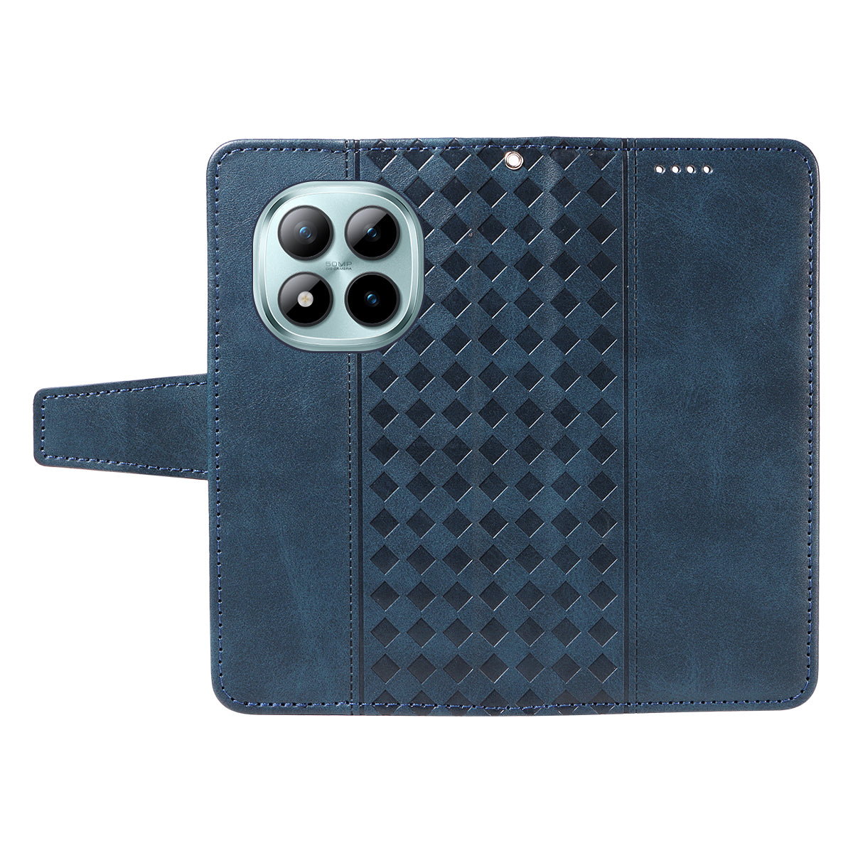 For Xiaomi Poco M8 Pro 5G / Redmi Note 15 Pro+ 5G (Global) Leather Case Wallet Stand Grids Imprinted Phone Cover with Strap - Blue