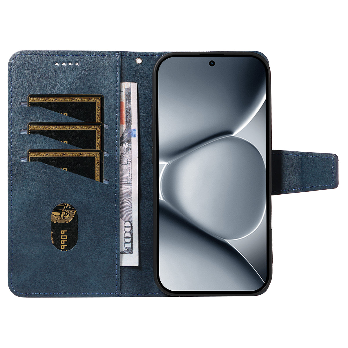 For Xiaomi Poco M8 Pro 5G / Redmi Note 15 Pro+ 5G (Global) Leather Case Wallet Stand Grids Imprinted Phone Cover with Strap - Blue