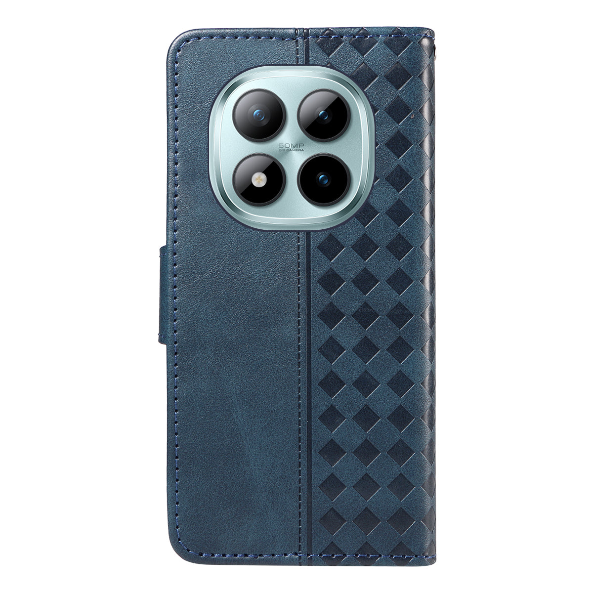 For Xiaomi Poco M8 Pro 5G / Redmi Note 15 Pro+ 5G (Global) Leather Case Wallet Stand Grids Imprinted Phone Cover with Strap - Blue