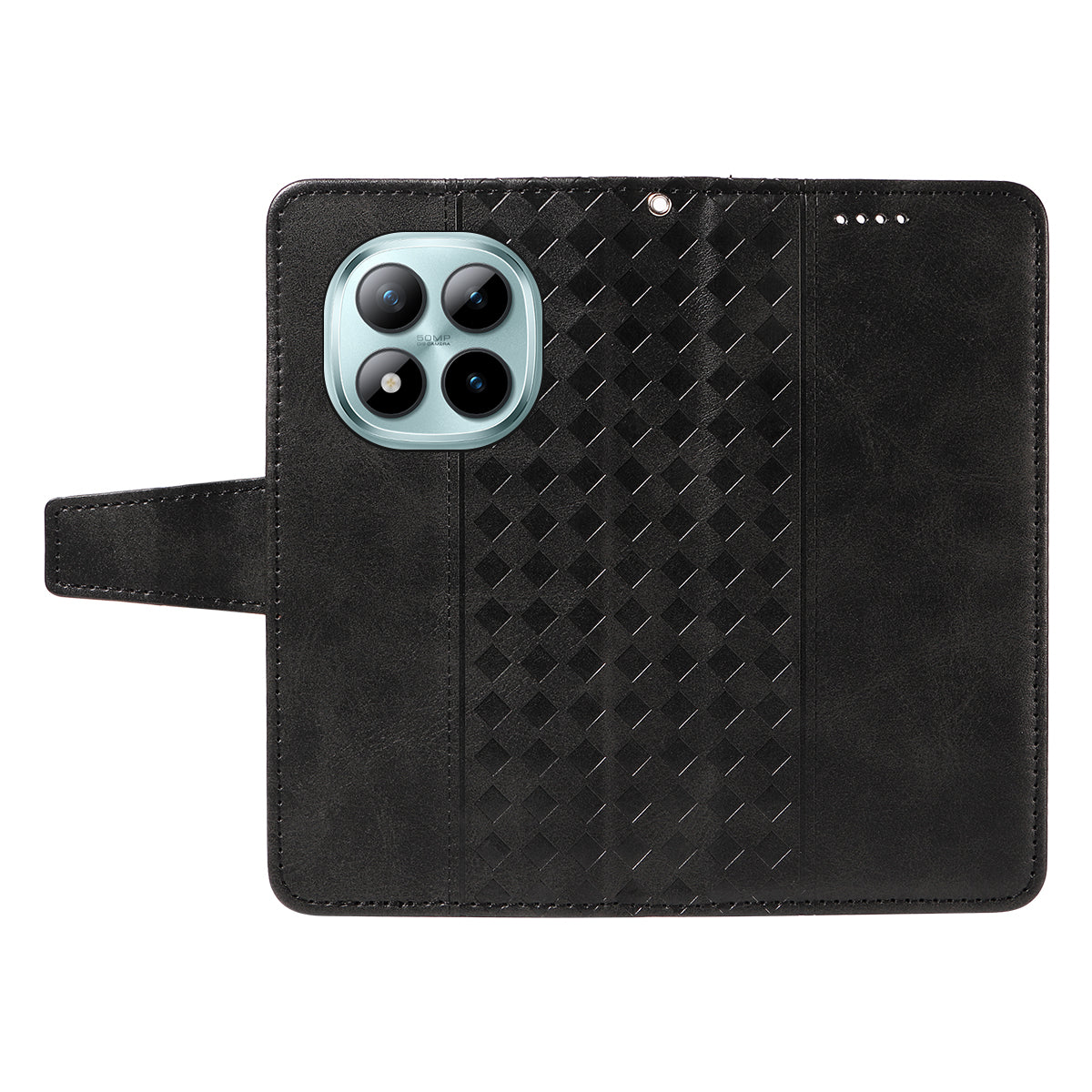 For Xiaomi Poco M8 Pro 5G / Redmi Note 15 Pro+ 5G (Global) Leather Case Wallet Stand Grids Imprinted Phone Cover with Strap - Black