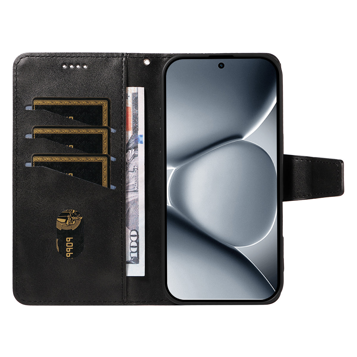 For Xiaomi Poco M8 Pro 5G / Redmi Note 15 Pro+ 5G (Global) Leather Case Wallet Stand Grids Imprinted Phone Cover with Strap - Black
