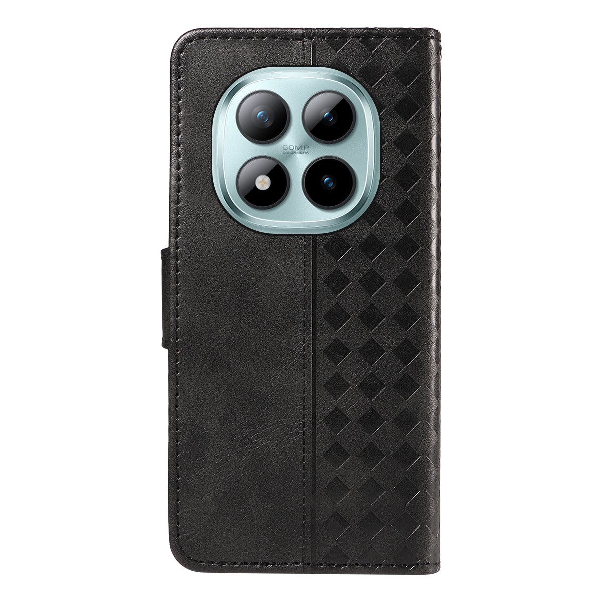 For Xiaomi Poco M8 Pro 5G / Redmi Note 15 Pro+ 5G (Global) Leather Case Wallet Stand Grids Imprinted Phone Cover with Strap - Black
