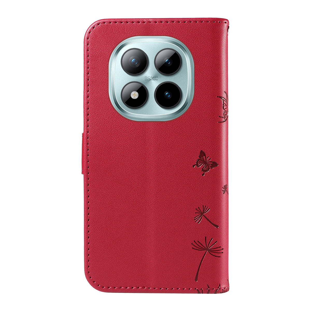 For Xiaomi Poco M8 Pro 5G / Redmi Note 15 Pro+ 5G (Global) Leather Wallet Case with Strap Dandelion Imprint Phone Stand Cover - Red
