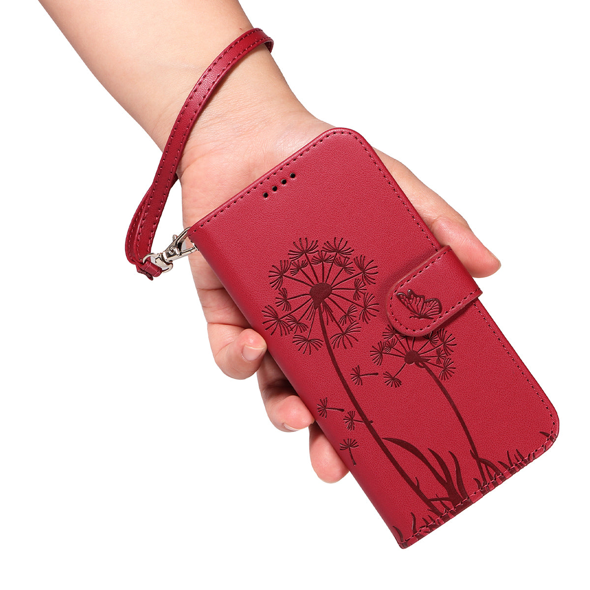 For Xiaomi Poco M8 Pro 5G / Redmi Note 15 Pro+ 5G (Global) Leather Wallet Case with Strap Dandelion Imprint Phone Stand Cover - Red