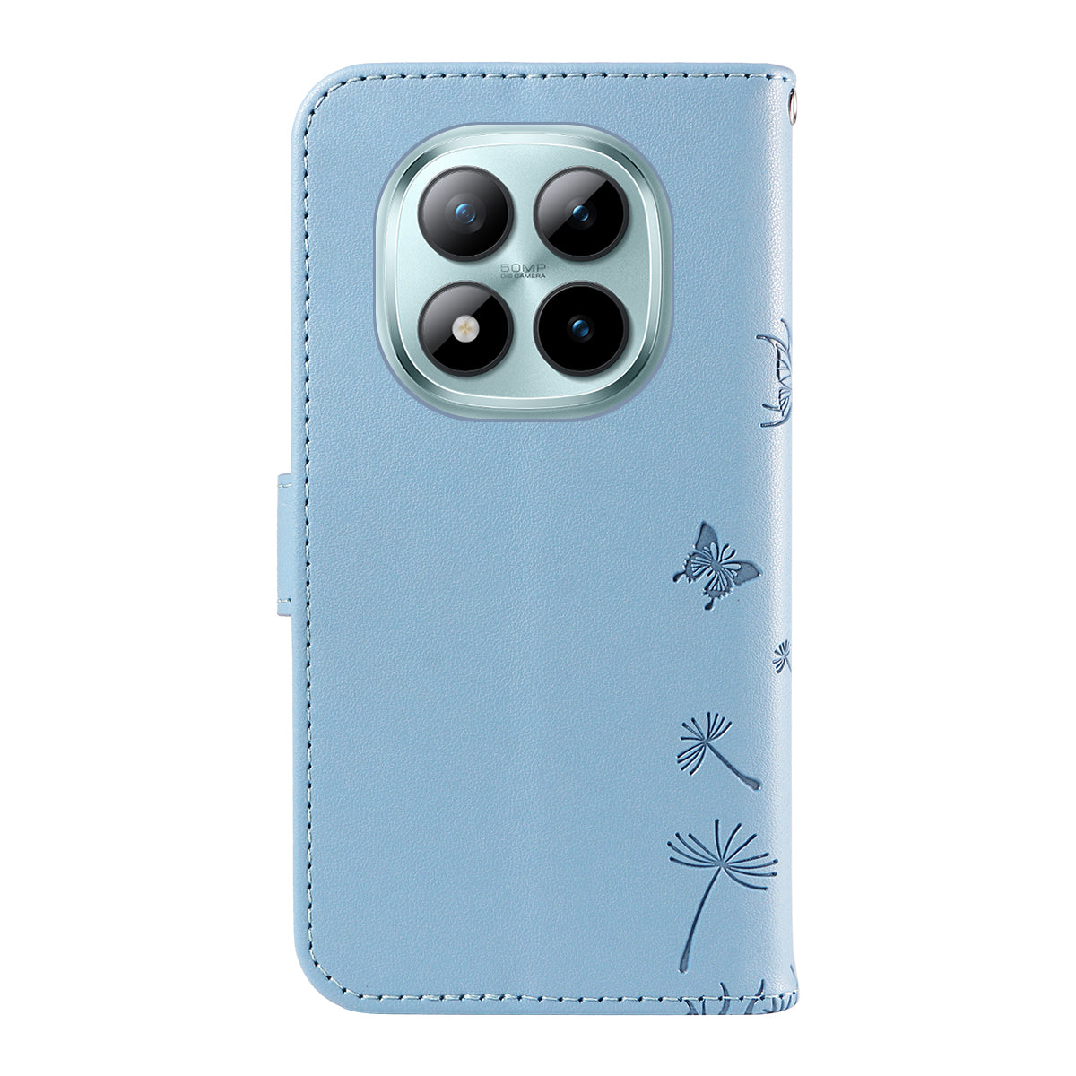 For Xiaomi Poco M8 Pro 5G / Redmi Note 15 Pro+ 5G (Global) Leather Wallet Case with Strap Dandelion Imprint Phone Stand Cover - Sky Blue