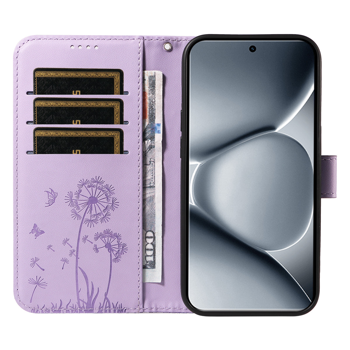 For Xiaomi Poco M8 Pro 5G / Redmi Note 15 Pro+ 5G (Global) Leather Wallet Case with Strap Dandelion Imprint Phone Stand Cover - Purple