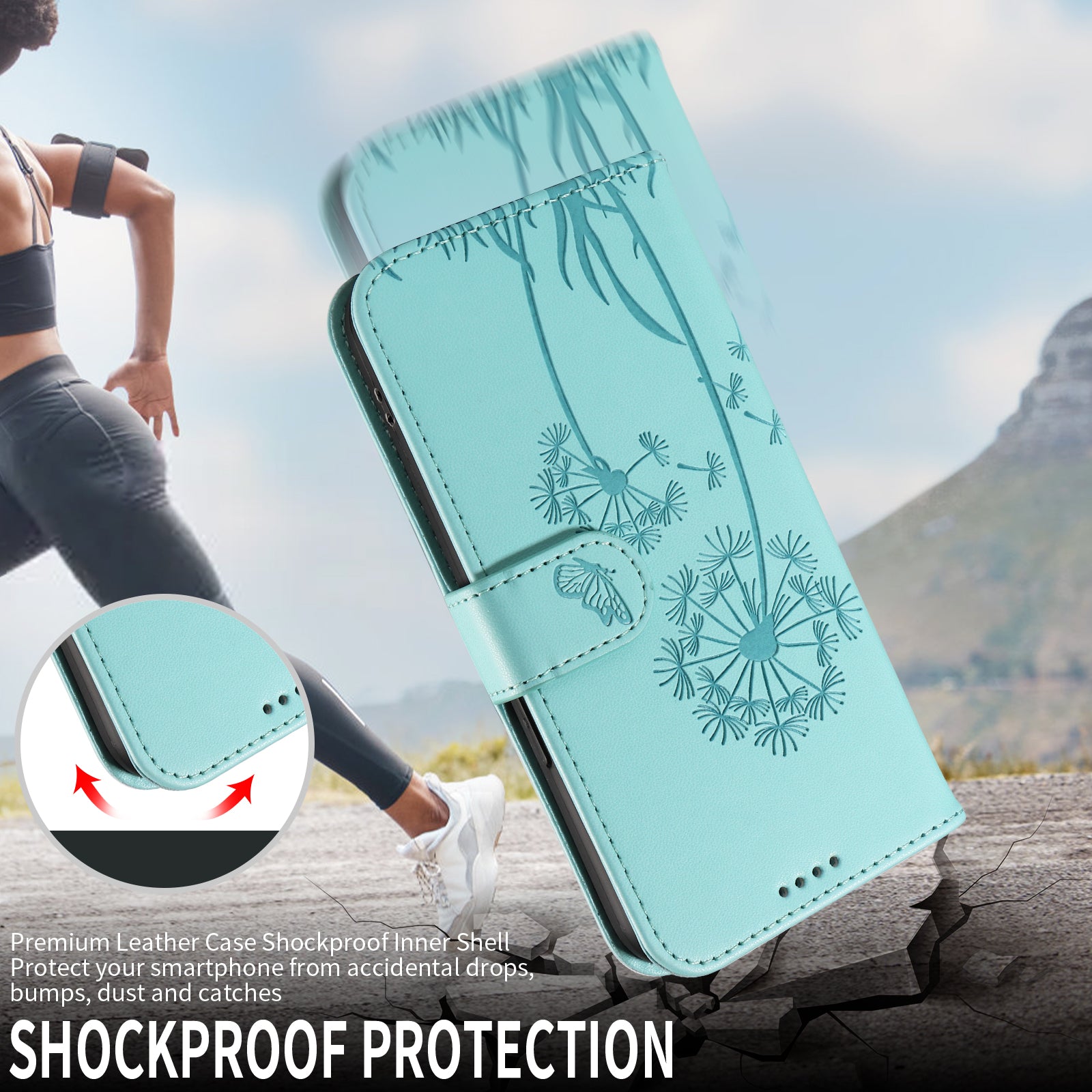 For Xiaomi Poco M8 Pro 5G / Redmi Note 15 Pro+ 5G (Global) Leather Wallet Case with Strap Dandelion Imprint Phone Stand Cover - Green