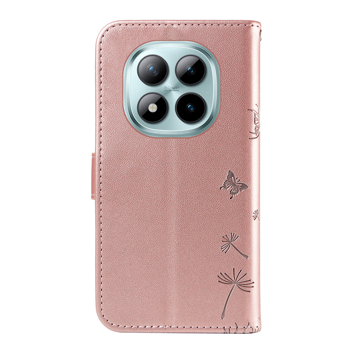 For Xiaomi Poco M8 Pro 5G / Redmi Note 15 Pro+ 5G (Global) Leather Wallet Case with Strap Dandelion Imprint Phone Stand Cover - Rose Gold