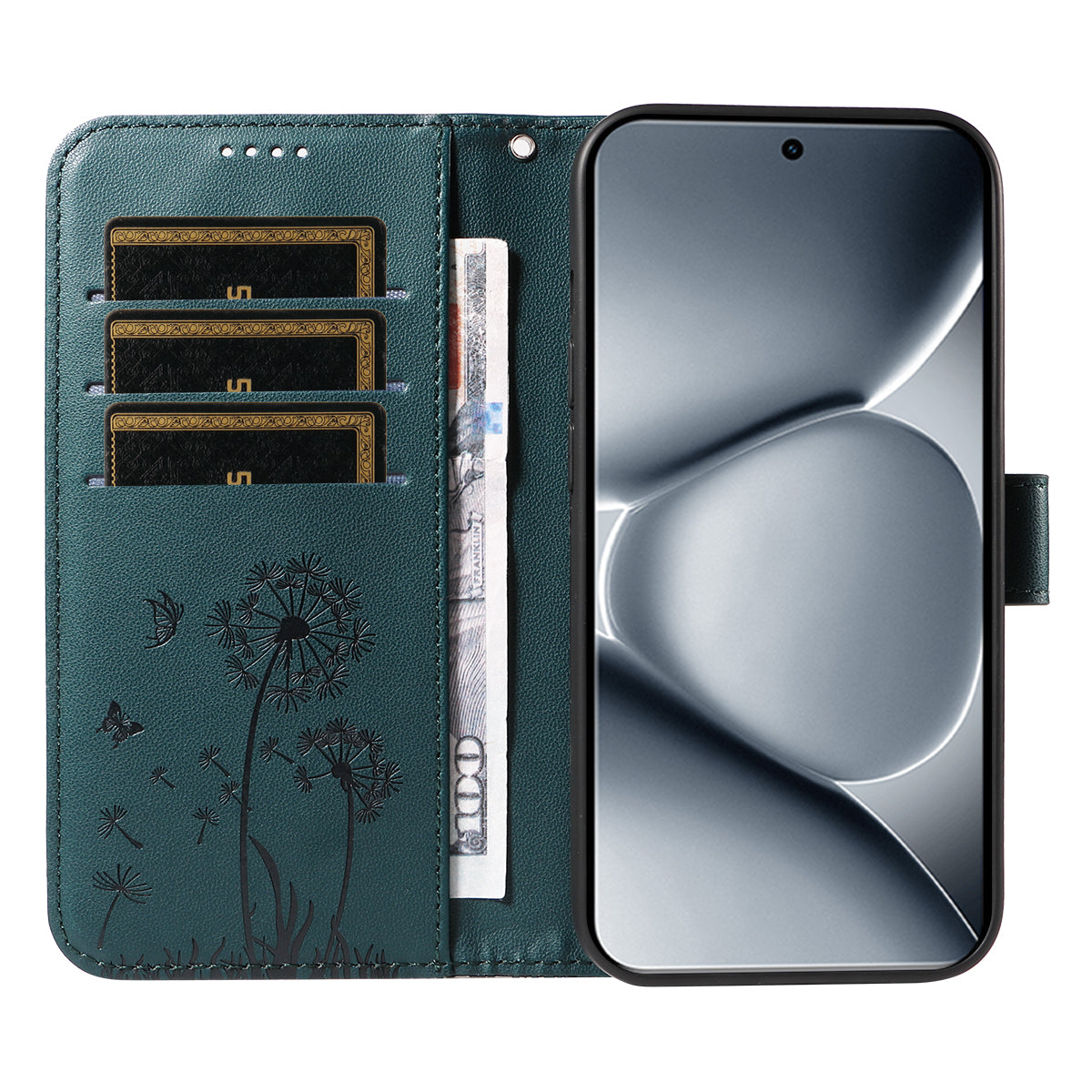 For Xiaomi Poco M8 Pro 5G / Redmi Note 15 Pro+ 5G (Global) Leather Wallet Case with Strap Dandelion Imprint Phone Stand Cover - Blue