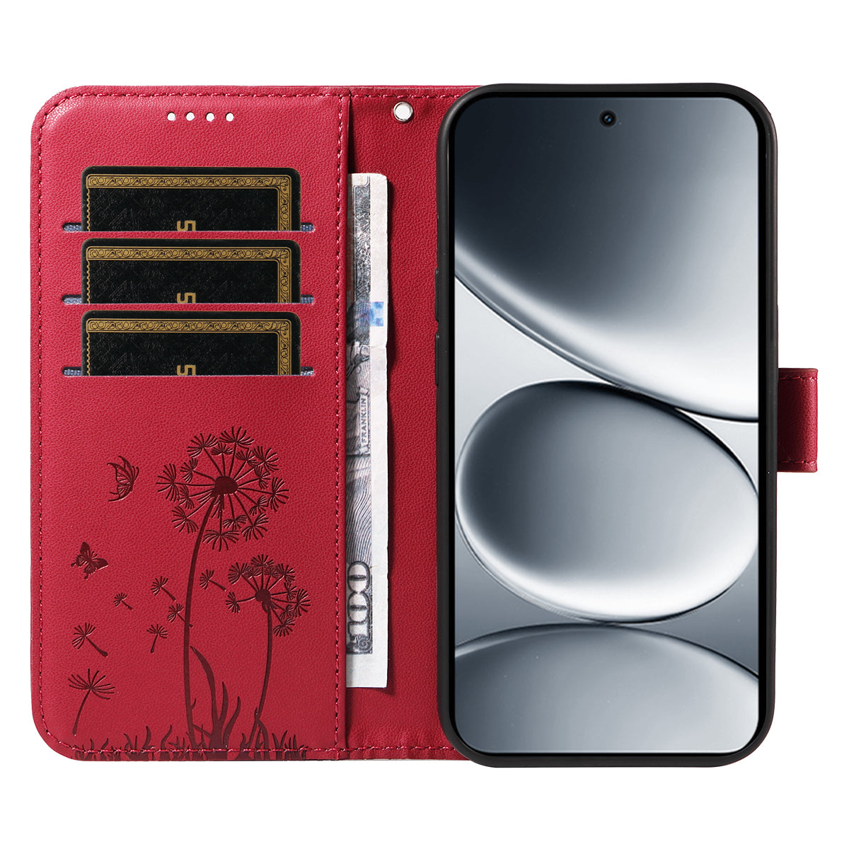 For Xiaomi Redmi Note 15 Pro 5G (Global) Leather Wallet Case with Strap Dandelion Imprint Phone Stand Cover - Red