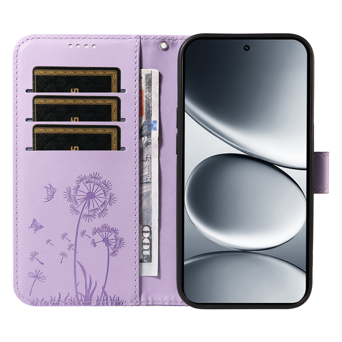 For Xiaomi Redmi Note 15 Pro 5G (Global) Leather Wallet Case with Strap Dandelion Imprint Phone Stand Cover - Purple
