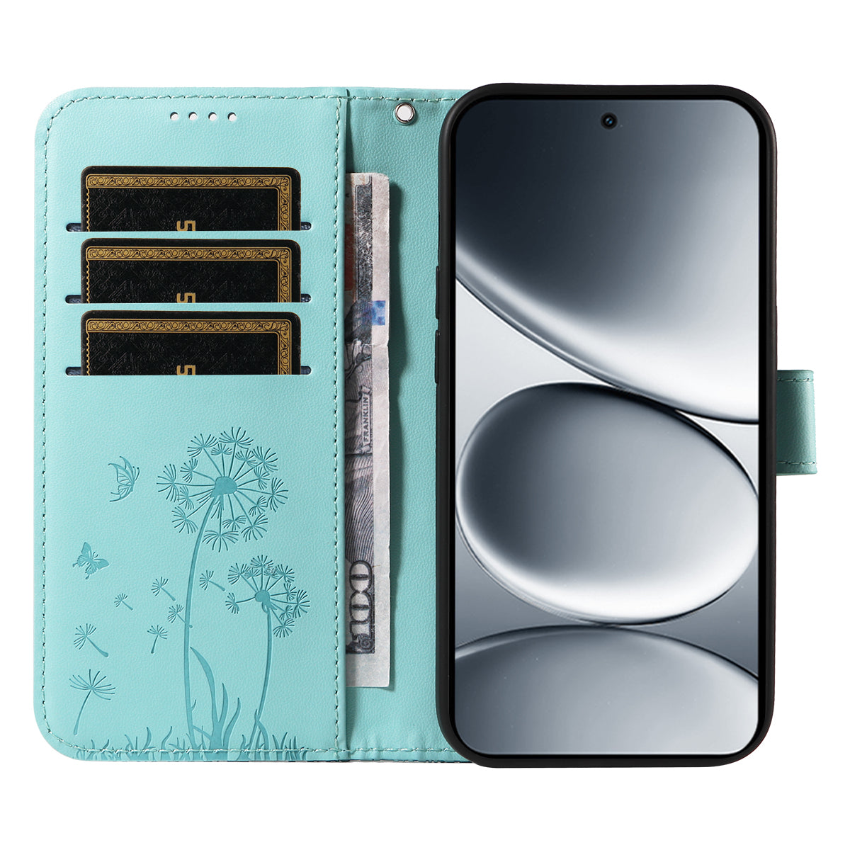 For Xiaomi Redmi Note 15 Pro 5G (Global) Leather Wallet Case with Strap Dandelion Imprint Phone Stand Cover - Green