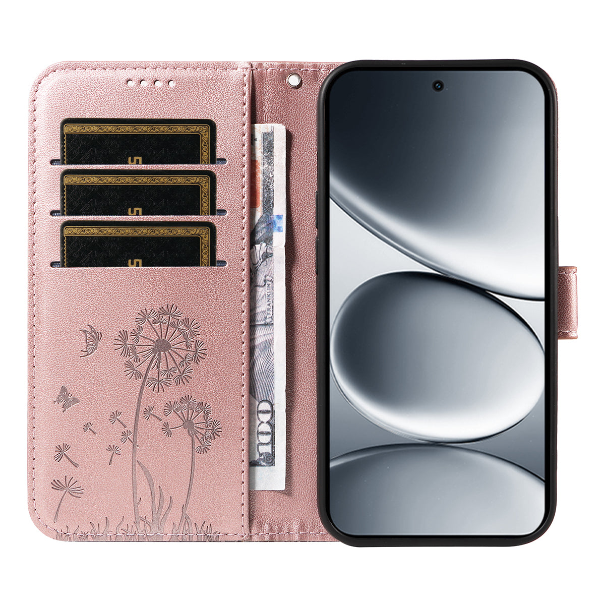 For Xiaomi Redmi Note 15 Pro 5G (Global) Leather Wallet Case with Strap Dandelion Imprint Phone Stand Cover - Rose Gold